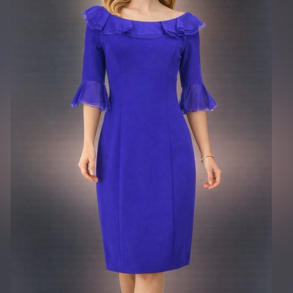 Nue by Shani Plum 3/4 Sleeve Ruffle Shaping Dress NWT